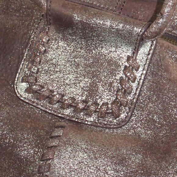 Hobo Shelia Brushed Metallic Heavy Metal Coffee Leather Shoulder Tote - Picture 4 of 11